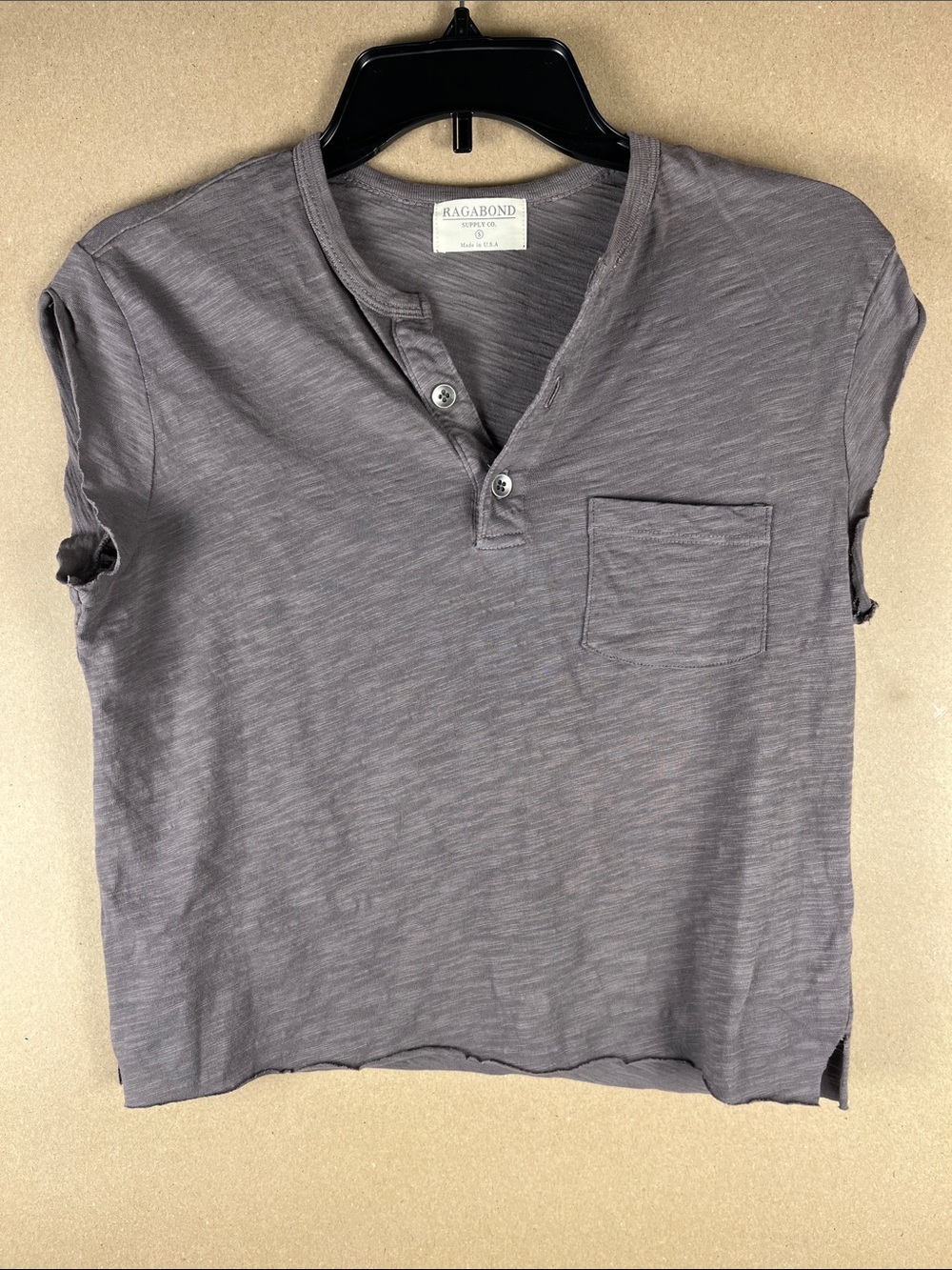 Ragabond Studio Henley Tee S Gray Pocket Organic Cotton NWOT Made in USA